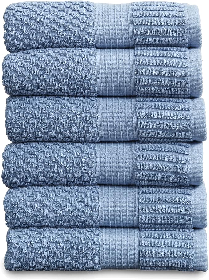 6 Pack 100% Cotton Hand Towels | Blue Towels | Oeko‑TEX Standard 100 | Soft & Absorbent, Quick‑Dry | Trinity Collection - Blue Shadow