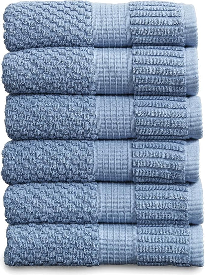6 Pack 100% Cotton Hand Towels | Blue Towels | Oeko‑TEX Standard 100 | Soft & Absorbent, Quick‑Dry | Trinity Collection - Blue Shadow