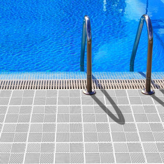 18 Pack Modular Interlocking Floor Tiles Anti-Slip with Drainage Holes for Pool Bathroom Shower Sauna Room SPA Pantry Balcony Patio Boat, 12"×12" White