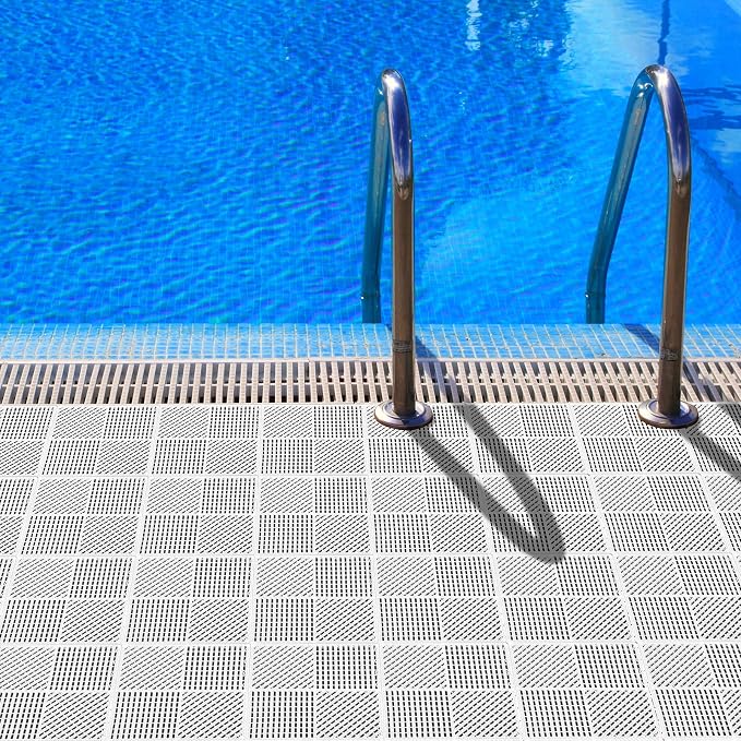 9 Pack Modular Interlocking Floor Mat Soft Non-Slip Shower Floor Tile for Pool Bathroom Shower Sauna Balcony Patio Boat, 12"×12" White