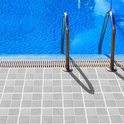 9 Pack Modular Interlocking Floor Mat Soft Non-Slip Shower Floor Tile for Pool Bathroom Shower Sauna Balcony Patio Boat, 12"×12" White