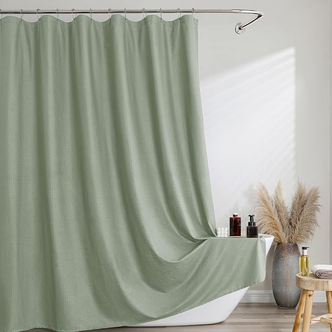 Sage Green Long Shower Curtain 84 Inch Length 1 Piece, Embossed Textured Soft Fabric Bathroom Shower Curtain, Water Repellent Machine Washable Cloth Hotel Spa Bath Decor, 72Wx84L Inches