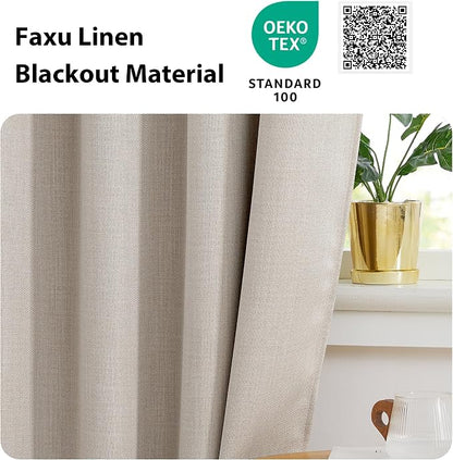 NICETOWN Faux Linen Blackout Curtain Panel for French Door Patio Window Curtains Thermal Insulated Rod Pocket Drapes for Living Room Glass Door with Tieback W36 x L72, Angora, 1 Panel
