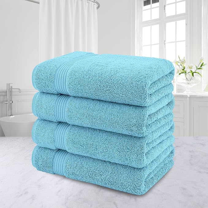 American Veteran Towel 100% Cotton Turkish Bath Towels for Bathroom 4 Pack, 27x54 Extra Large Premium Soft Drying Bathroom Towels, Sky Blue