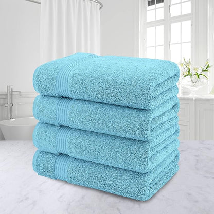 American Veteran Towel 100% Cotton Turkish Bath Towels for Bathroom 4 Pack, 27x54 Extra Large Premium Soft Drying Bathroom Towels, Sky Blue