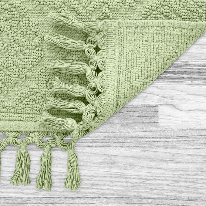 Jean Pierre - Ricardo Bath Mat, Woven Fringe Bathroom Rugs, 100% Cotton, Premium Bathroom Decor - Measures 21" x 41" - Sage Green