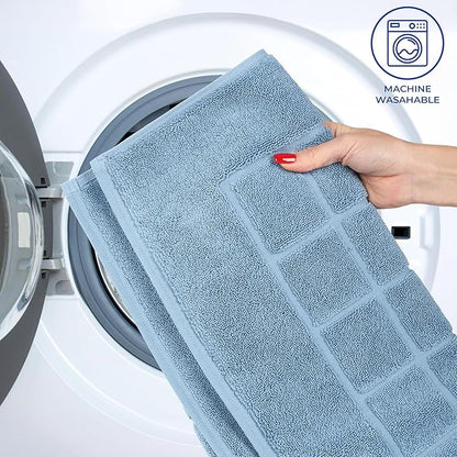 Superior 100% Cotton Bathmat Set, Bath Mats, Bathroom Decor, Shower, Bathtub Essentials, Home Accessories, Small Washable Rug, No Backing, Heavyweight, Nora Collection, Set of 2, 22" x 35", Denim Blue