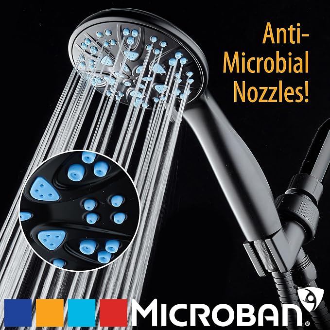 AquaDance Antimicrobial/Anti-Clog High-Pressure 6-Setting Hand with with Microban Nozzle Protection from Growth of Mold, Mildew & Bacteria for Stronger Shower! Aqua Blue Jets – 1.8 GPM