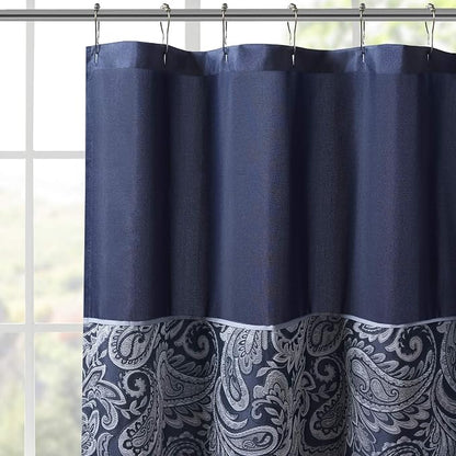 Madison Park Aubrey Shower Curtain for Bathroom, Jacquard, 72 x 72, Navy | Microfiber, Adds Privacy, Machine Washable, Striped Pattern, OEKO-TEX Certified