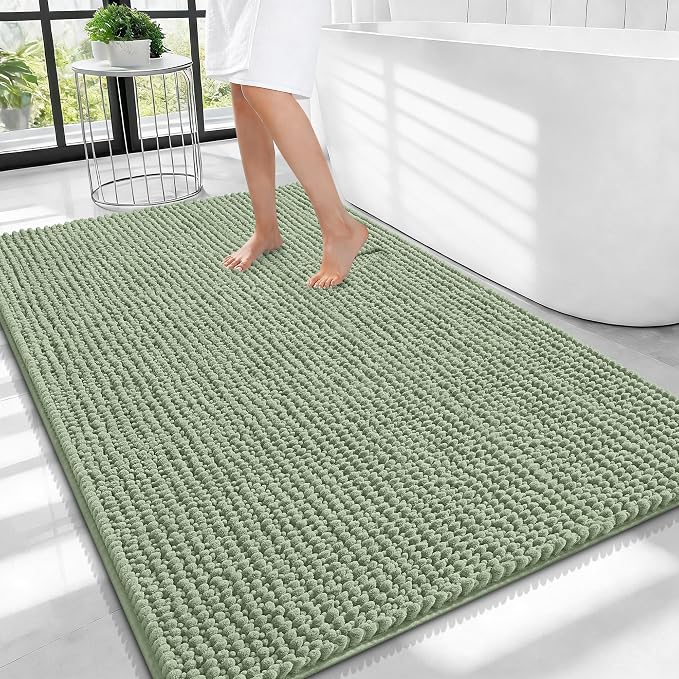 OLANLY Thick Chenille Large Bathroom Rugs Mats 40x32, Sage Green | Soft Absorbent Bath Rugs, Rubber Backing, Machine Wash Dry, Bath Mats for Bathroom, Tub and Shower, Home Decor Accessories