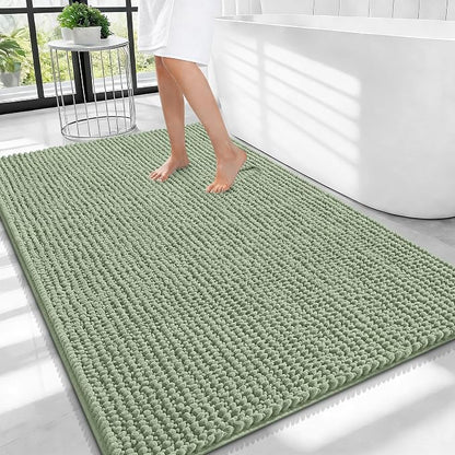 OLANLY Thick Chenille Large Bathroom Rugs Mats 40x32, Sage Green | Soft Absorbent Bath Rugs, Rubber Backing, Machine Wash Dry, Bath Mats for Bathroom, Tub and Shower, Home Decor Accessories