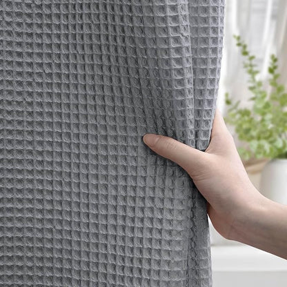 Extra Long Waffle Shower Curtain Moonlight Blue Cotton Texture Fabric Heavyweight Shower Curtains for Bathroom,72Wx84L