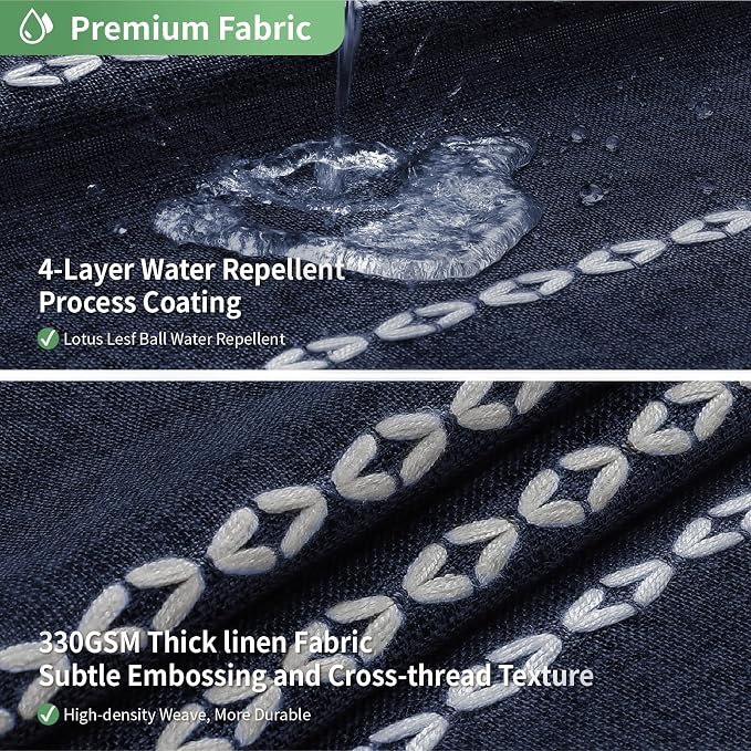 eachope Long No Hook Shower Curtain Set with Snap-in Liner,71x80,Navy Blue | 330GSM Thick Linen Textured Striped,Boho Farmhouse Rustic Luxury Bathroom Curtain with Tassels,Mesh Window,Water-Repellent