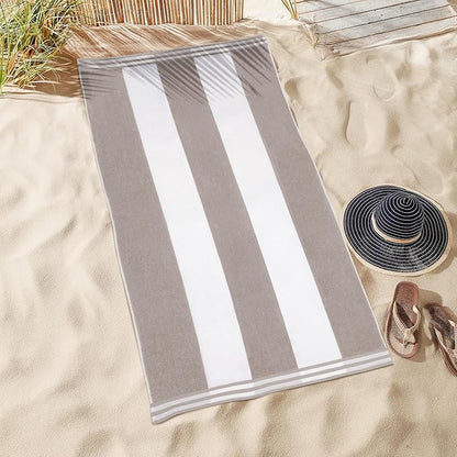 Superior Cotton Nautical Stripe Beach Towels, Colorful Towels for Adult, Kid, Pool, Swimming, Sand, Travel, Large Oversized, Absorbent, Fast Drying, Bath Basics, Cabana Collection, 1 Piece, Taupe