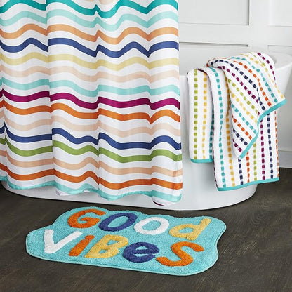 SKL Home Good Vibes Hand Towel Set-2pc, Premium 100% Cotton, Multi | 550 GSM weight. Soft & absorbent terry with colorful stripes. For use in the bathroom, kitchen, bar or any sink space.