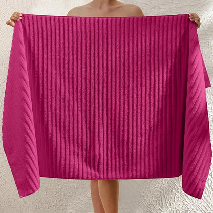 Elegant Comfort 100% Turkish Cotton Corduroy Ribbed Luxury Jumbo Bath Towel Ultra Soft - 35 x 70 Inch - Luxury Spa Premium Hotel Quality Highly Absorbent and Quick Dry Large Bath Towel, Hot Pink