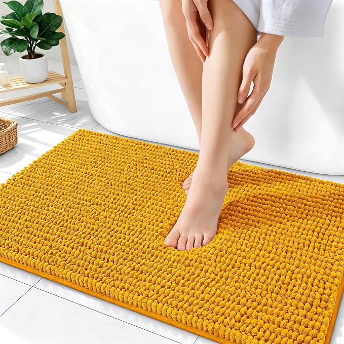 OLANLY Thick Chenille Absorbent Bathroom Rugs Mat 36x24, Golden Yellow | Soft Bath Rugs, Rubber Backing, Machine Wash Dry, Bath Mats for Bathroom, Tub and Shower, Home Decor Accessories