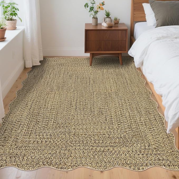 Imitation Braided Collection-Print 3x5 Washable Rugs for Entryway Small Bedroom Rug Non Slip Throw Carpet Farmhouse Soft Low Pile Rustic Accent Rug for Living Room Office Home Decor