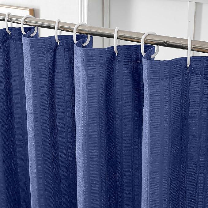 Aiyufeng Royal Blue Shower Curtain, Embossed Textured Fabric Shower Curtain for Bathroom - Soft Cloth & Hotel Spa Luxury, Water Repellent, Machine Washable, 72X72, Blue