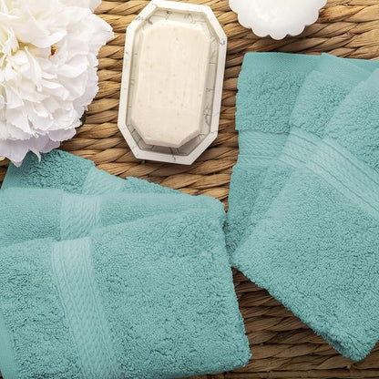 SUPERIOR Egyptian Cotton Plush & Absorbent, Face Towel Set of 6, Turquoise | Quick Dry, Soft Luxury Towel Set, Bath Essentials for Bathroom, Guest Bath, Spa, 2 Piece Face, Madeline Towels