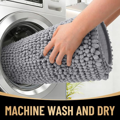 OLANLY Thick Chenille Bathroom Runner Rugs 44x24, Absorbent Bath Mat, Grey | Soft Bath Rugs, Rubber Backing, Machine Wash Dry, Bath Mats for Bathroom, Tub and Shower, Home Decor Accessories