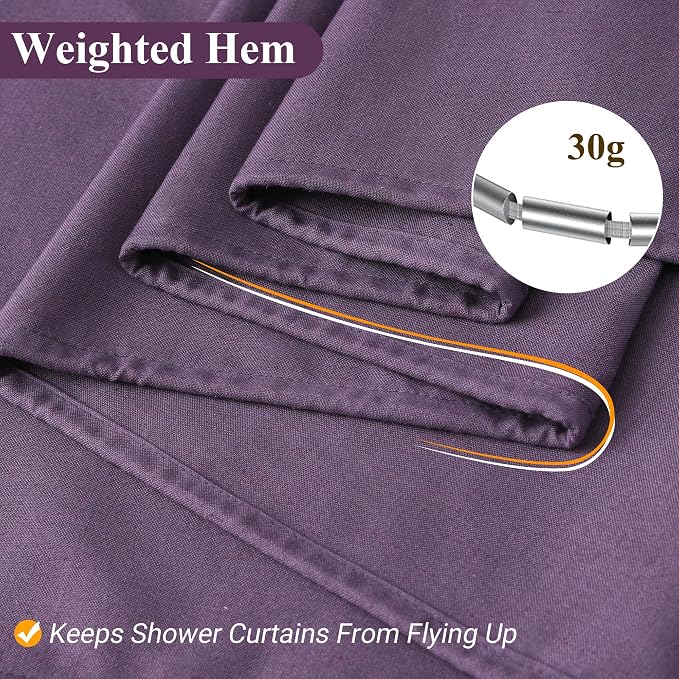 Purple Linen Shower Curtain, Country Boho Farmhouse Bath Decor Shower Curtains Neutral Cloth Weighted Textured Fabric Bath Curtain Liner with Hooks, 72x78