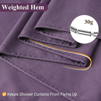 Purple Linen Shower Curtain, Country Boho Farmhouse Bath Decor Shower Curtains Neutral Cloth Weighted Textured Fabric Bath Curtain Liner with Hooks, 72x78