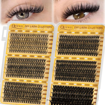 QUEWEL 580PCS Eyelash Clusters 30D+40D+50D+60D+80D+100D Wispy Lash Clusters | 10-18mm Cluster Lashes Individual Lashes Clusters Reusable for Natural DIY Cluster Eyelash Extensions for Beginners