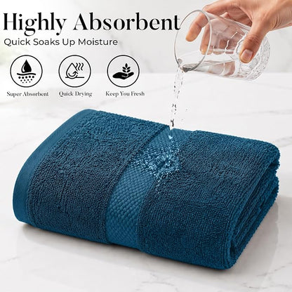DAN RIVER 600 GSM Cotton Large Bath Towels Set of 4, 27 x 54 Inches, Blue | Larger & Lighter Weight Towels for Bathroom - Highly Absorbent & Quick Dry 100% Cotton Bath Towel Set for Home, Spa & Hotel