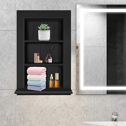 Royxen Recessed Medicine Cabinet 13.8 x 23.8 Inch, Medicine Cabinets, Large Medicine Cabinet, 3-Tier Bathroom Cabinets Wall Mount for Home Storage, Black