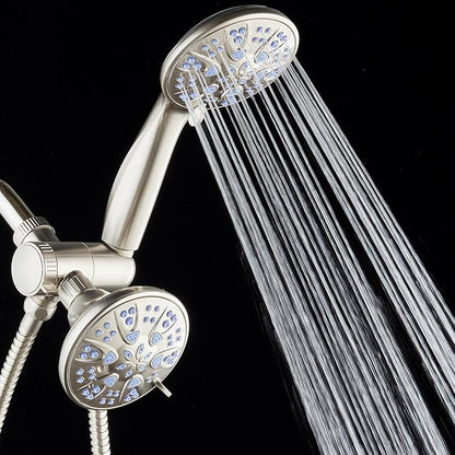 AquaDance Antimicrobial/Anti-Clog High-Pressure 30-setting Dual Head Combination Shower with Nozzle Protection from Growth of Mold, Mildew & Bacteria for a Healthier Shower – Sunset Blue