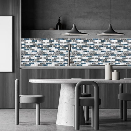 Glass Tiles Backsplash Subway Blue Mosaic Tile for Kitchen Bathroom Walls (Pack of 5 Sheets)