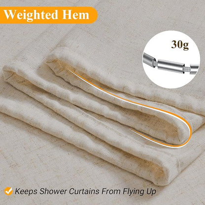 Extra Long Linen Shower Curtain 96 Inch Long for Bathroom Boho Farmhouse Fabric Shower Curtains Set with Hooks Neutral Cloth Modern Cottage Core Waterproof,Mousse White
