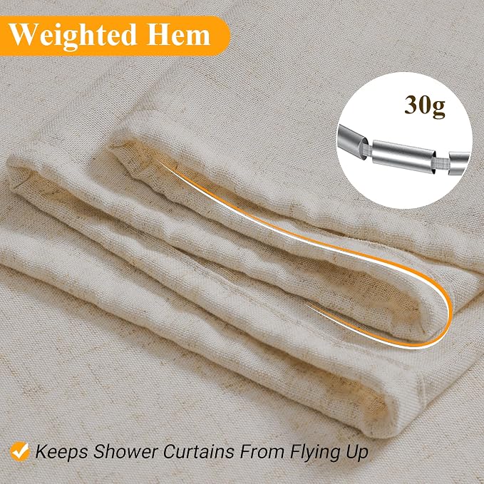 Extra Long Linen Shower Curtain 84 Inch Long for Bathroom Shower Curtains Set with Hooks Boho Farmhouse Fabric Neutral Cloth Modern Cottage Core Waterproof,Mousse White