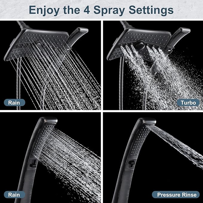 BRIGHT SHOWERS Dual Shower Head System with Handheld and Rainfall Shower, Shower Faucet Set with Valve and Trim Kit, Includes 79-Inch Stainless Steel Hose, Oil-Rubbed Bronze