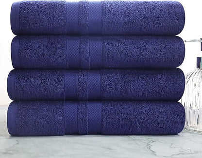 Superior Ultra-Soft 4-Piece Cotton Bath Towel Set, Home Essentials Includes 4 Bath Towels, Absorbent Towels for Daily Use, Guest/Master Bathroom Decor, Shower Basics, Quick Dry - Navy Blue