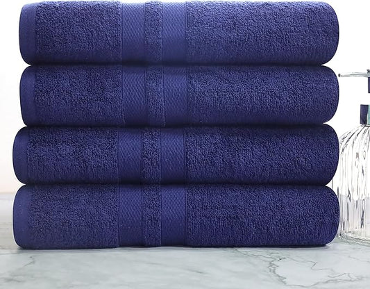 Superior Ultra-Soft 4-Piece Cotton Bath Towel Set, Home Essentials Includes 4 Bath Towels, Absorbent Towels for Daily Use, Guest/Master Bathroom Decor, Shower Basics, Quick Dry - Navy Blue