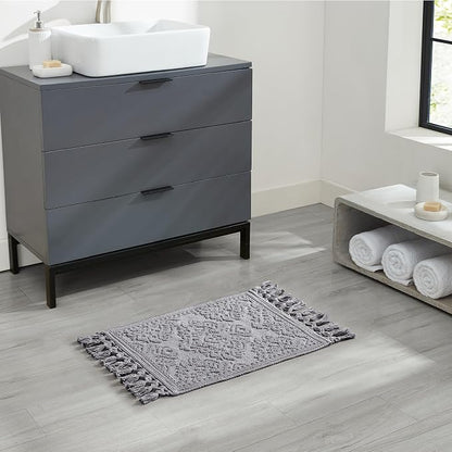 Jean Pierre - Ricardo Bath Mat, Woven Fringe Bathroom Rugs, 100% Cotton, Premium Bathroom Decor - Measures 17" x 31" - Dark Gray