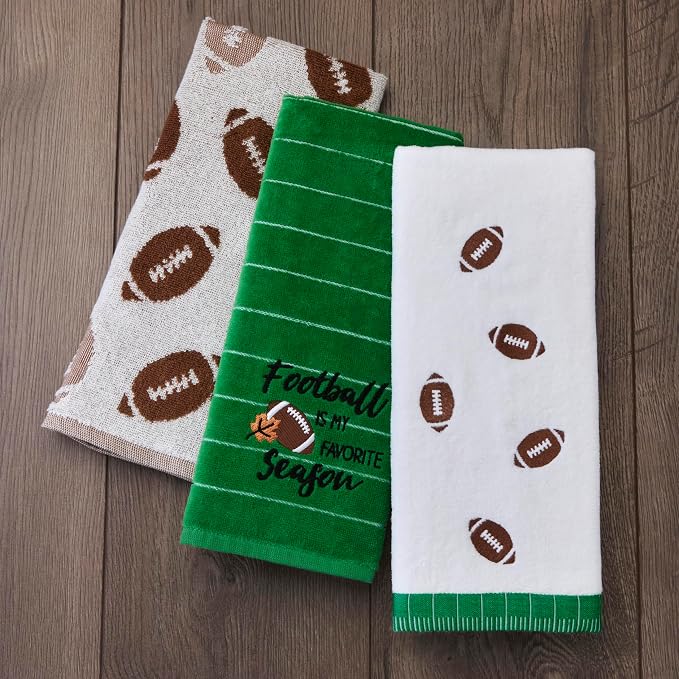 SKL Home Fall/Autumn Football is My Favorite Season 100% Cotton Embroidered 2pc Hand Towel Set, Decorative for Bath/Kitchen/Bar & Gift, Green