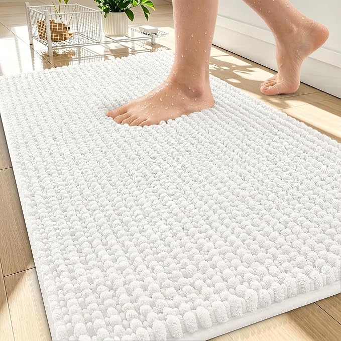 OLANLY Thick Chenille Bathroom Rugs 30x20, Soft Absorbent Bath Mat, Ivory | Bath Rugs, Rubber Backing, Machine Wash Dry, Bath Mats for Bathroom Floor, Tub and Shower, Home Decor Accessories