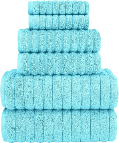 Elegant Comfort 100% Turkish Cotton Corduroy Ribbed Luxury Bath Towels 6-Piece Set, Premium Feel - Quick Dry, Highly Absorbent, Contains 2 Bath Towels, 2 Hand Towels, and 2 Washcloths, Aqua