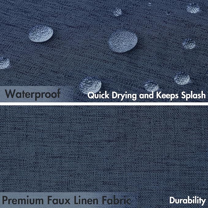 MIULEE 72"x84" Extra Long Scalloped Linen Shower Curtain Navy | Linen Textured, Waterproof, Washable, 12 Metal Hooks, Heavy Duty Cloth, Black Border, Shower Curtain for Bathroom Bathtub