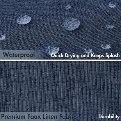 MIULEE 72"x84" Extra Long Scalloped Linen Shower Curtain Navy | Linen Textured, Waterproof, Washable, 12 Metal Hooks, Heavy Duty Cloth, Black Border, Shower Curtain for Bathroom Bathtub