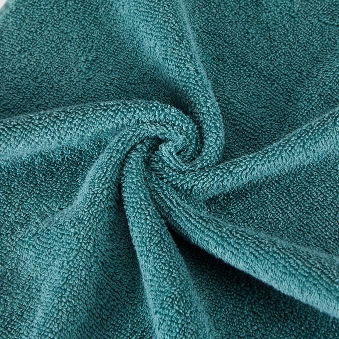 Amazon Basics Fade-Resistant Soft & Absorbent Bath, Hand and Washcloth Towel Set for Everyday Use, 100% Cotton, 30 x 54 inches, Teal Green, Set of 6