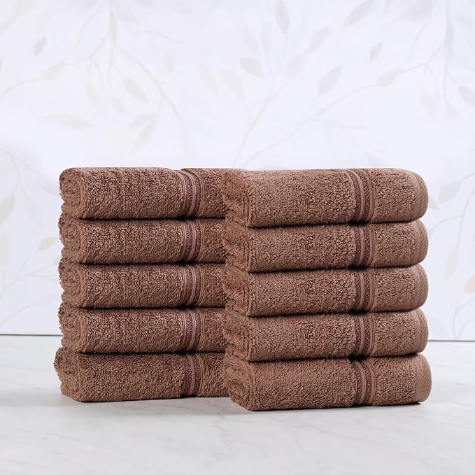 Superior 100% Long Staple Combed Cotton Face Towels, 10 Piece, Mocha