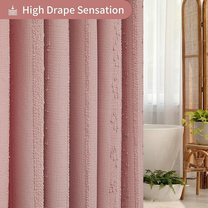 Pink Shower Curtain Boho, Cotton Blend Waffle Shower Curtain Textured, Fabric Shower Curtains for Bathroom, Washable 72 x 72