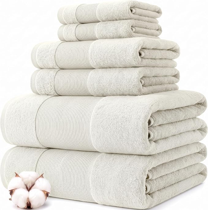 Modern Threads Air Cloud 6-Piece Towel Set - 100% Zero-Twist Cotton, 500 GSM, Quick Dry & Plush, Ivory