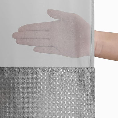 Americanflat 72x75 Hookless Waffle Pattern Shower Curtain - Water-Resistant Long Shower Curtain with Sheer Panel, Snap-in Liner, and Durable Grommets - 100% Polyester - Light Grey