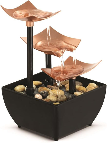 Homedics Tabletop Water Fountain, 3 Tier Indoor Waterfall Fountain | with Natural River Rocks, Quiet Pump for Relaxation, Zen Home & Office Desk Décor, AA Battery Powered