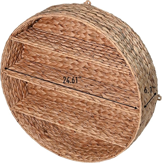 happimess Annulus 3-Shelf Circular Hyacinth Wall Rack 24.6", Natural | Bohemian Coastal Decor For Entryway Bathroom Bedroom Living Room, Iron Frame, 22 Pounds Weight Capacity, Handwoven Artisanal